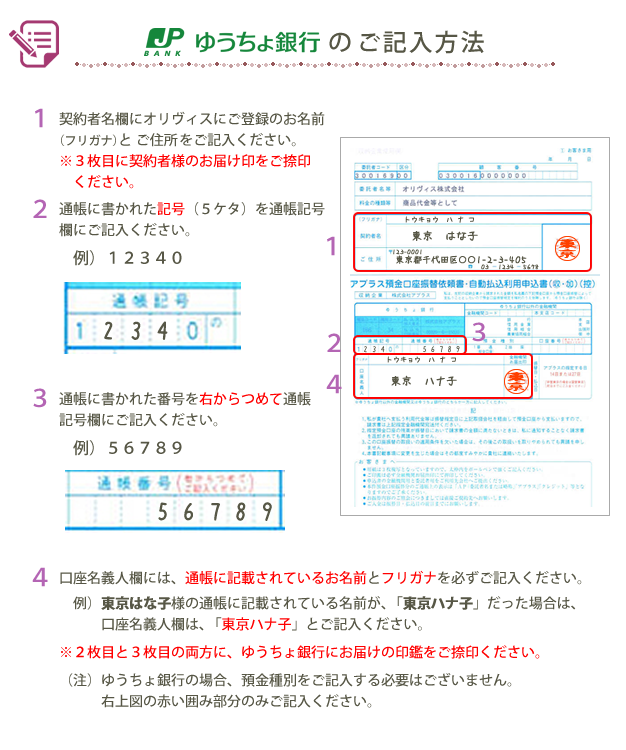 ゆうちょ銀行のご記入方法